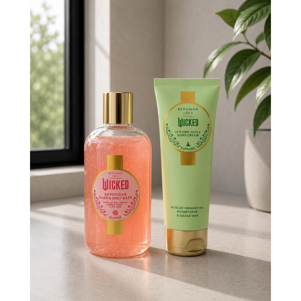 $57 New Beekman 1802 Wicked Glinda Hand & Body Wash + Elphaba Hand Cream Set